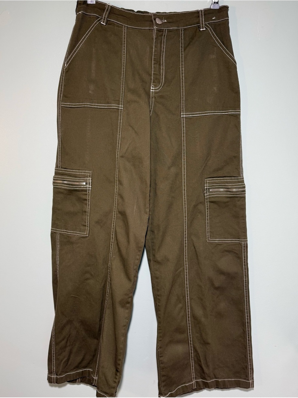 Women’s Olive Green Cargo Pants with Contrast Stitching